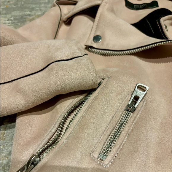 ZARA BASIC Cropped Suede Feel Biker Jacket Pink Women (Size US/EU S, MEX 26) - Picture 5 of 6